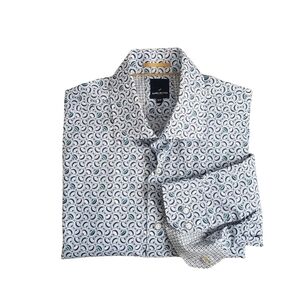 NEW Daniel Hechter Long Sleeve Cotton Shirt Geometric Print Blue White